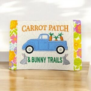 Hand Crafted Mug Rug Coaster Embroidered Cotton Carrot Patch Truck Easter